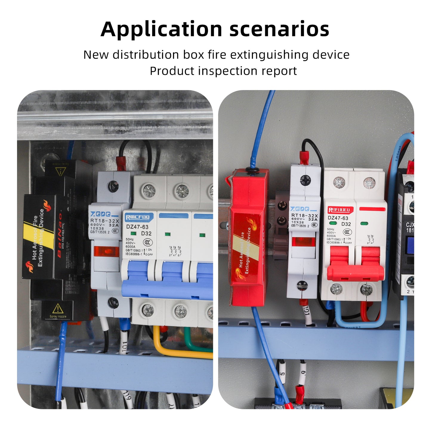 Complete set of thermal aerosol fire extinguishing devices in power distribution cabinets